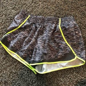 Grey Sport Shorts with Neon Yellow Stripes